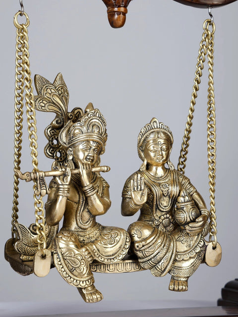 20" Radha-Krishna Statue on Swing | Brass and Wood
