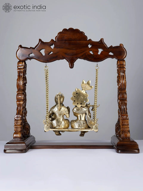 20" Radha-Krishna Statue on Swing | Brass and Wood