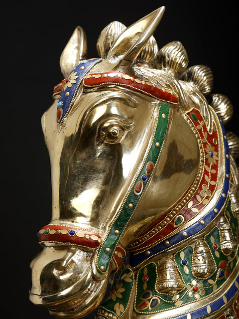 21" Fine Quality Horse Head Brass Statue with Stone Work