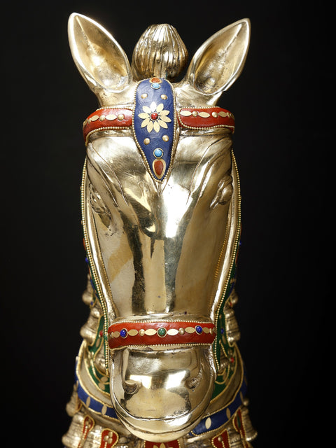 21" Fine Quality Horse Head Brass Statue with Stone Work