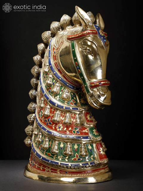 21" Fine Quality Horse Head Brass Statue with Stone Work
