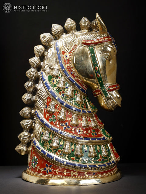 21" Fine Quality Horse Head Brass Statue with Stone Work