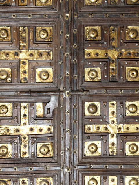 98" Large Rajasthani Vintage Door with Brass Work | Home Temple Decor