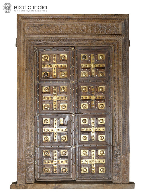 98" Large Rajasthani Brass Door with Vintage Home Temple Decor