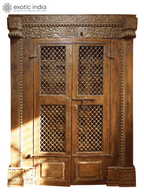 86" Large Vintage Double Door with Frame from Jodhpur | Home Temple Decor