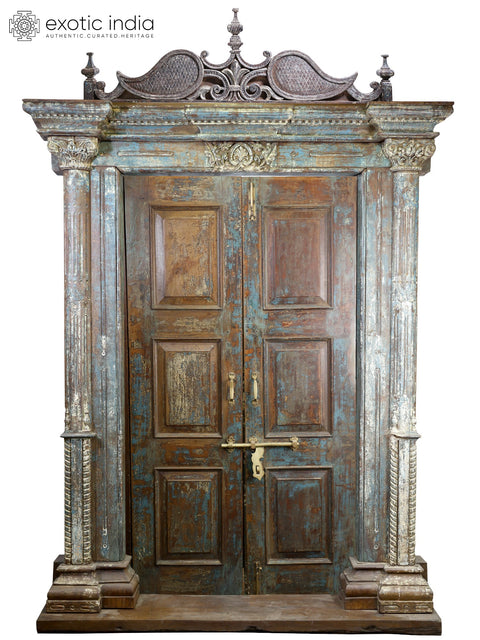 100" Large Vintage Indian Door with Frame | Home Temple Decor