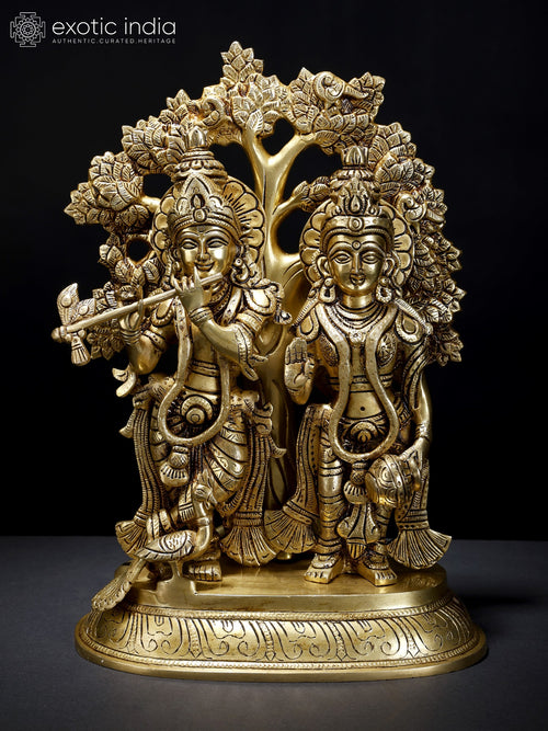 13" Standing Radha Krishna Under Tree Brass Idol for Pooja