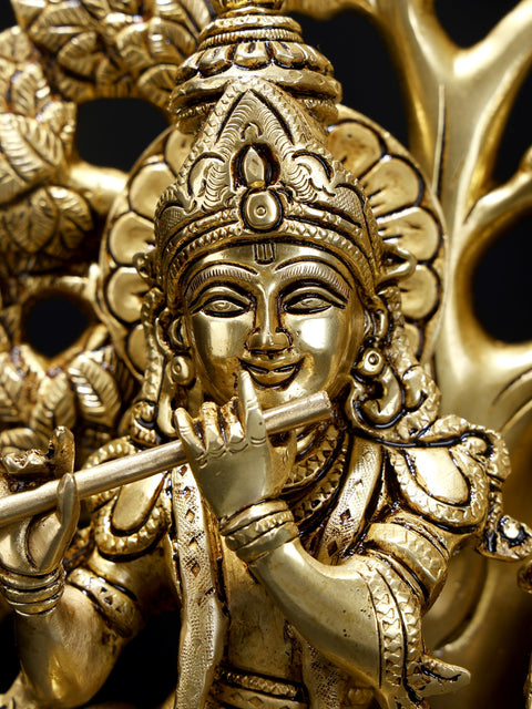 13" Standing Radha Krishna Brass Statue Under the Tree