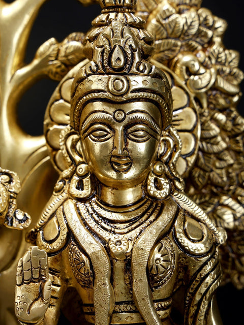 13" Standing Radha Krishna Brass Statue Under the Tree