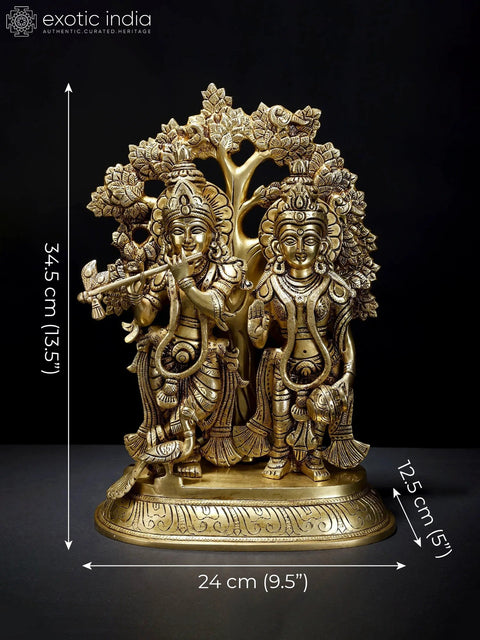 13" Standing Radha Krishna Brass Statue Under the Tree