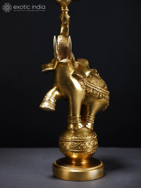 17" Brass Fluting Krishna Five Wicks Lamp on Elephant