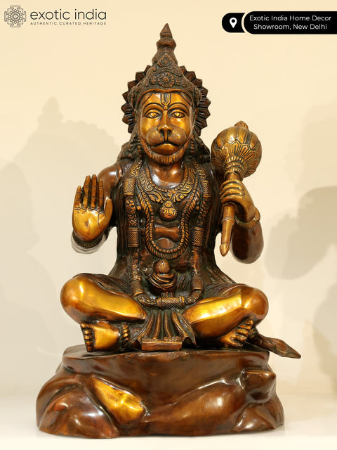20" Blessing Lord Hanuman Brass Statue | Spiritual Home Decor