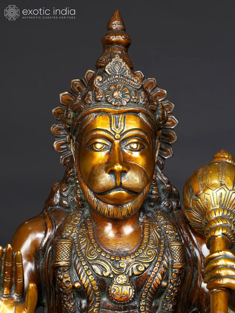 20" Blessing Lord Hanuman Brass Statue | Spiritual Home Decor