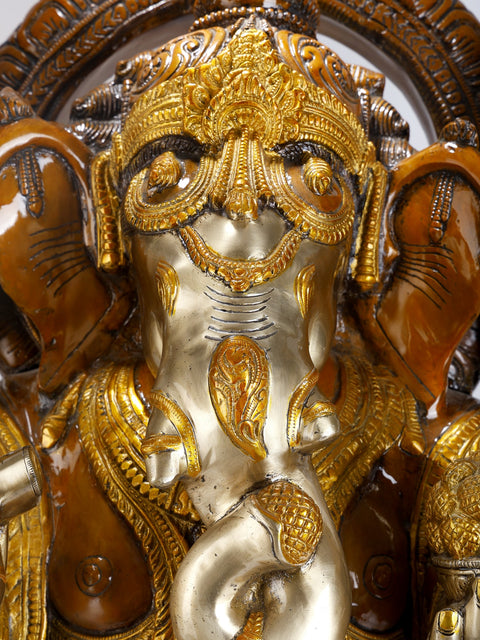 39” Chaturbhuja Lord Ganesha Brass Statue | Religious Figurines