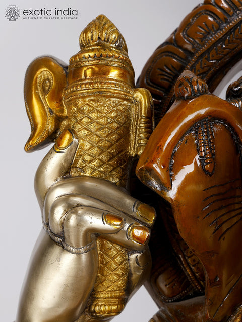 39” Chaturbhuja Lord Ganesha Brass Statue | Religious Figurines