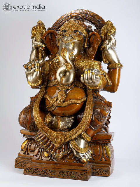 39” Chaturbhuja Lord Ganesha Brass Statue | Religious Figurines