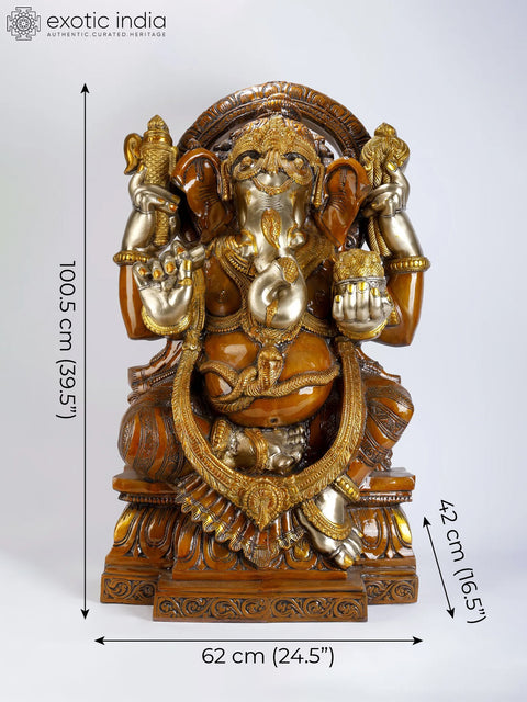 39” Chaturbhuja Lord Ganesha Brass Statue | Religious Figurines