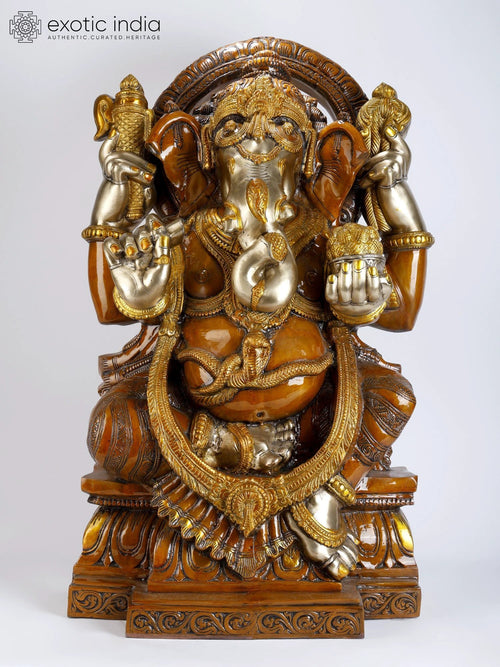 39" Chaturbhuja Ganesha Brass Statue for Pooja