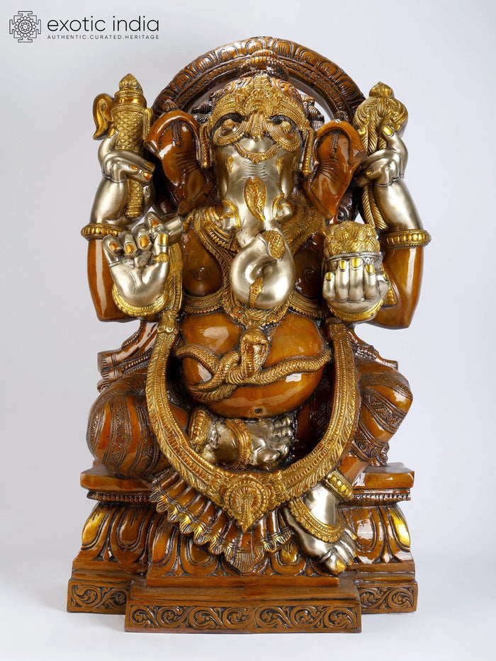 39" Chaturbhuja Ganesha Brass Statue for Pooja