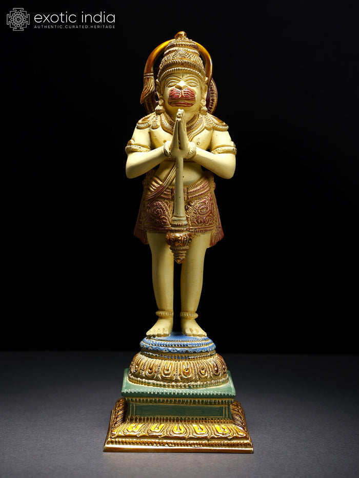 10" Handmade Colorful Anjaneya Brass Statue for Pooja