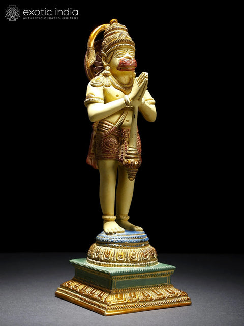 10" Colorful Namaskar Anjaneya (Lord Hanuman) Brass Statue