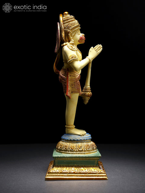 10" Colorful Namaskar Anjaneya (Lord Hanuman) Brass Statue
