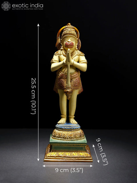 10" Colorful Namaskar Anjaneya (Lord Hanuman) Brass Statue