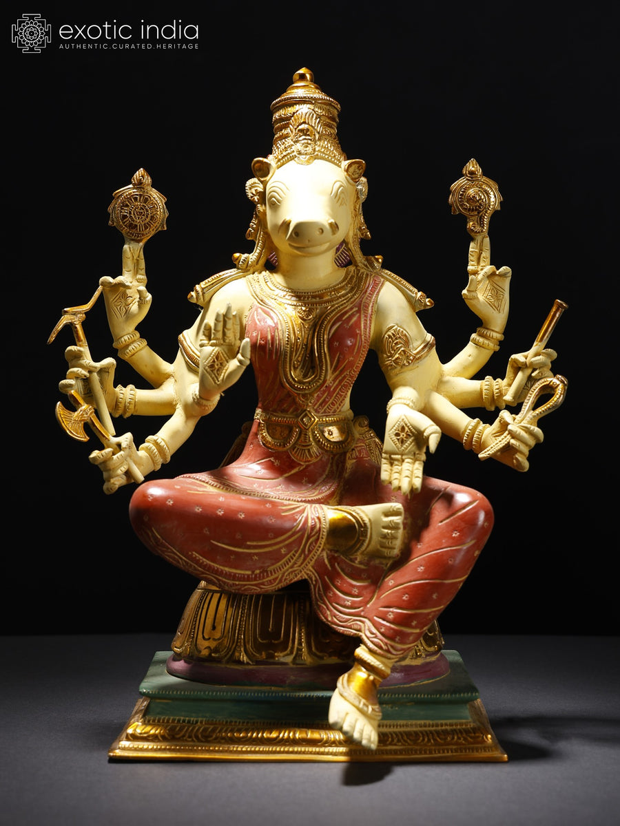 13" Eight-Armed Goddess Varahi Handmade Brass Statue