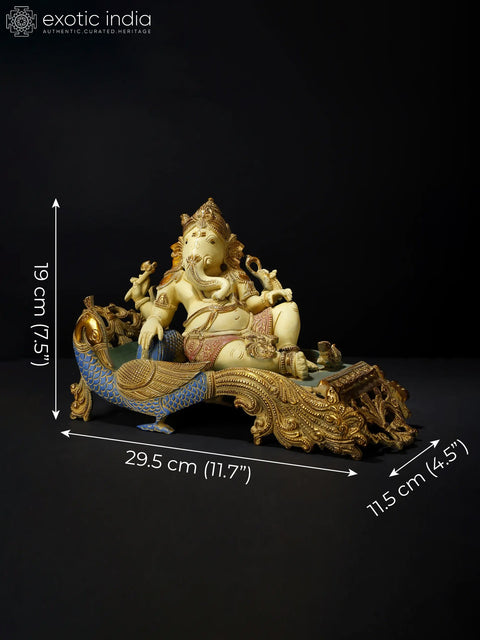 11" Colorful Relaxing Lord Ganesha Brass Statue
