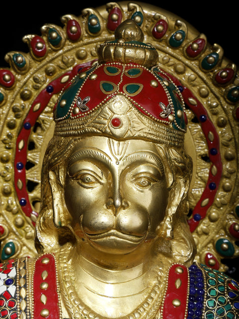 19" Blessing Lord Hanuman | Brass Statue with Inlay Work
