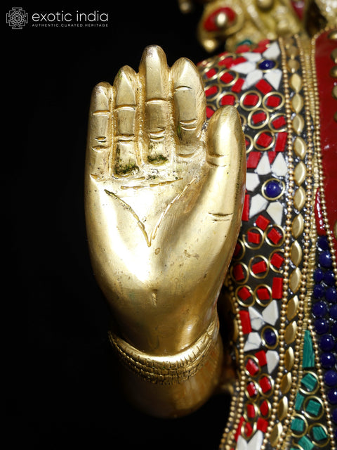 19" Blessing Lord Hanuman | Brass Statue with Inlay Work