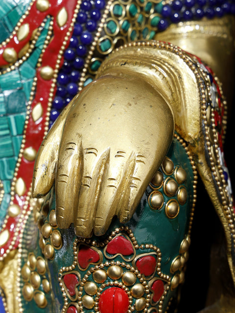 19" Blessing Lord Hanuman | Brass Statue with Inlay Work