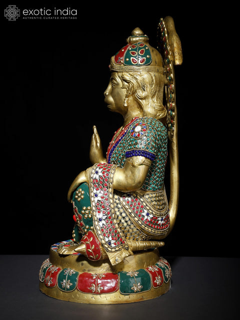 19" Blessing Lord Hanuman | Brass Statue with Inlay Work