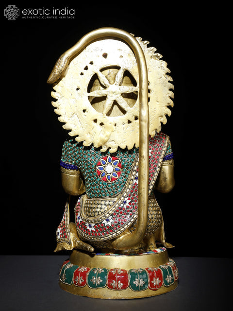 19" Blessing Lord Hanuman | Brass Statue with Inlay Work