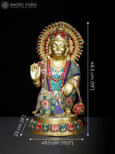 19" Blessing Lord Hanuman | Brass Statue with Inlay Work
