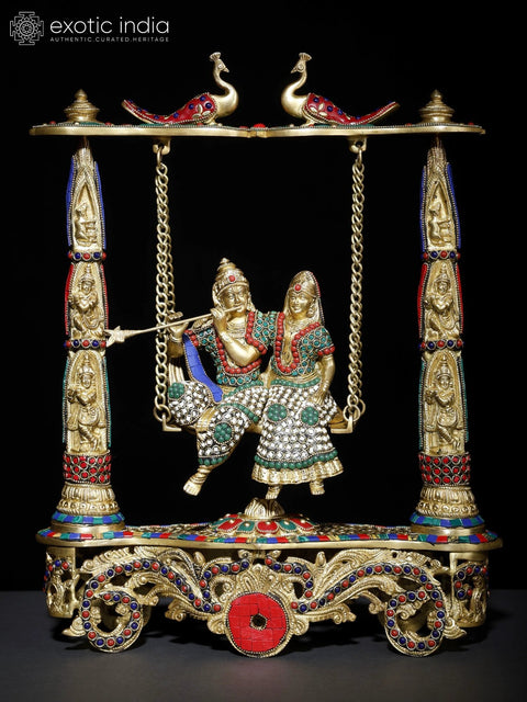 18" Radha - Krishna on Swing | Brass Statue with Inlay Work