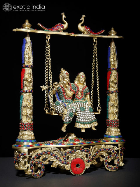 18" Radha - Krishna on Swing | Brass Statue with Inlay Work