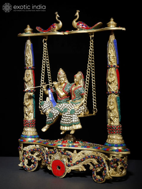 18" Radha - Krishna on Swing | Brass Statue with Inlay Work