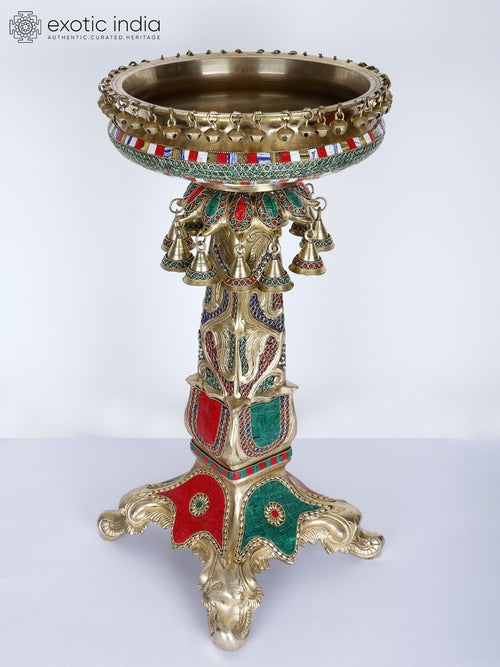25" Designer Brass Urli with Stand and Inlay Work