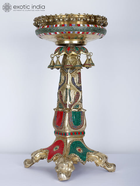 25" Designer Urli with Stand | Brass with Inlay Work