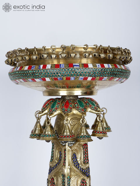 25" Designer Urli with Stand | Brass with Inlay Work