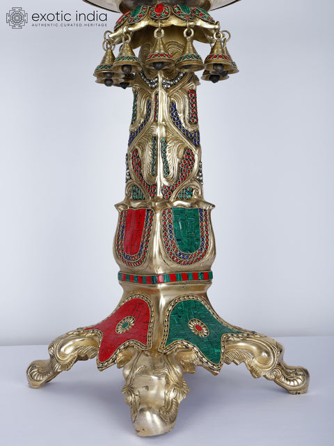25" Designer Urli with Stand | Brass with Inlay Work