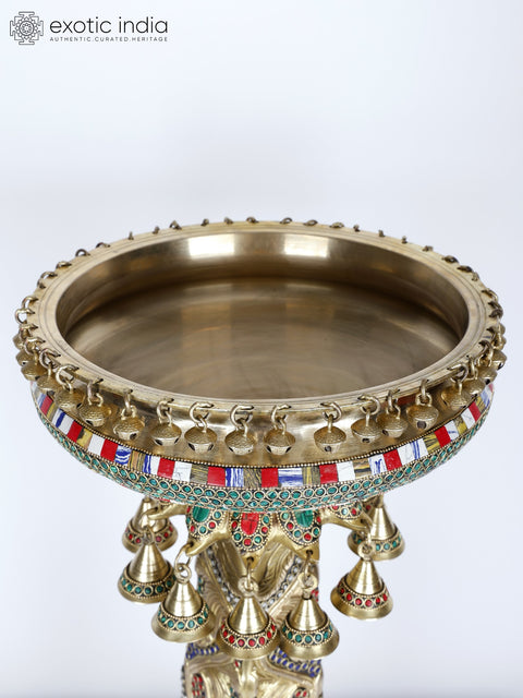 25" Designer Urli with Stand | Brass with Inlay Work