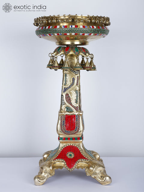 25" Designer Urli with Stand | Brass with Inlay Work