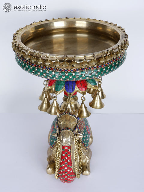 15" Camel Design Urli with Bells | Brass with Inlay Work