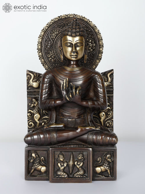 11" Lord Buddha Brass Statue Dharmachakra Mudra Handmade