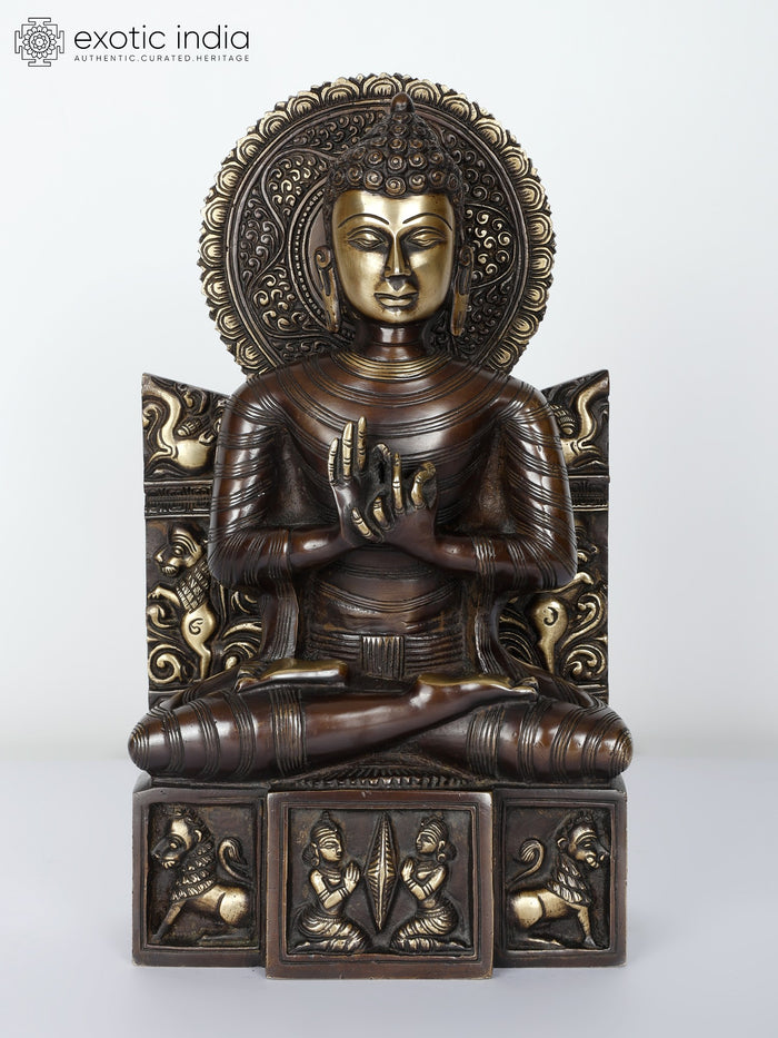 11" Lord Buddha Brass Statue Dharmachakra Mudra Handmade