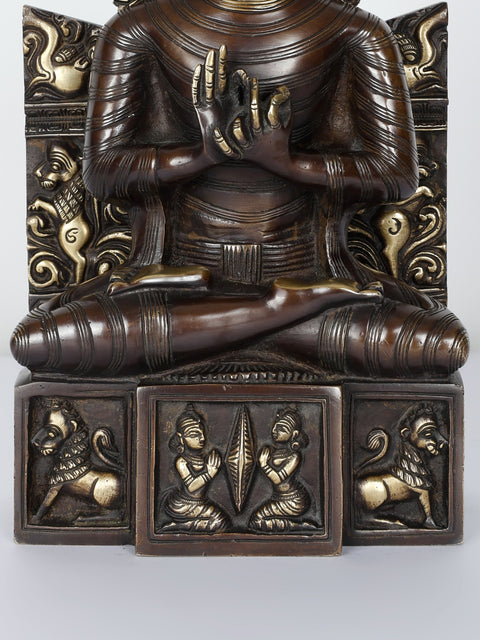 11" Lord Buddha Brass Statue Seated in Dharmachakra Mudra