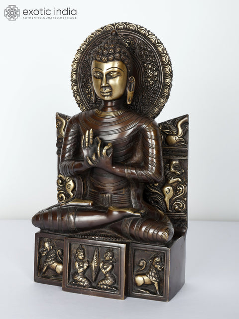 11" Lord Buddha Brass Statue Seated in Dharmachakra Mudra