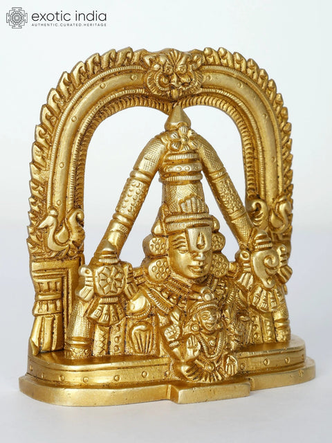 4" Small Tirupati Balaji Brass Statue | Venkateshvara Bust with Devi Lakshmi